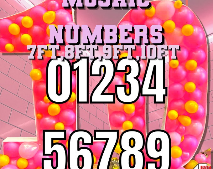 10ft 9ft 8ft 7ft Mosaic All 0-9  Numbers from Balloons PDF files with Sample Pictures
