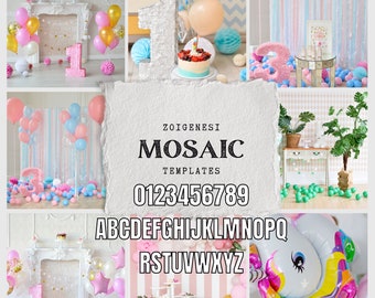 1ft 2ft 3ft 4ft 5ft 6ft Mosaic All 0-9  Numbers from Balloons Bundle with Mosaic All Letters 1ft-6ft PDF files with Instructions Book