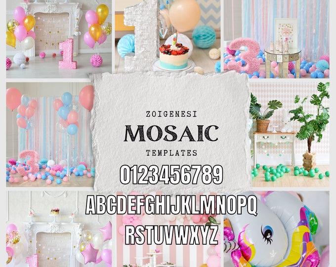 1ft 2ft 3ft 4ft 5ft 6ft Mosaic All 0-9  Numbers from Balloons Bundle with Mosaic All Letters 1ft-6ft PDF files with Instructions Book