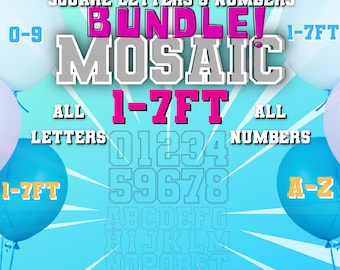 1ft-7ft Mosaic All 0-9  Numbers from Balloons Bundle with Mosaic All Letters 1ft-7ft PDF files Square with Instructions Book