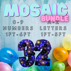 Mosaico de 1 pie a 6 pies Todos los números del 0 al 9 del paquete de globos con mosaico Todas las letras Archivos PDF de 1 pie a 5 pies con libro de instrucciones