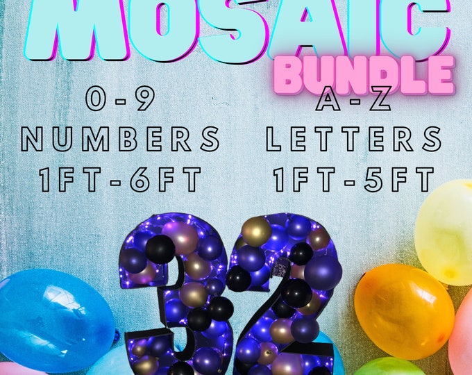 1ft-6ft Mosaic All 0-9  Numbers from Balloons Bundle with Mosaic All Letters 1ft-6ft PDF files with Instructions Book
