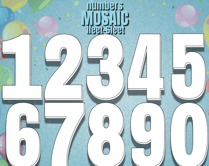 1ft-6ft Mosaic All 0-9  Drop Shadow Numbers from Balloons PDF files with Bonus 6ft Numbers - 60 Files Bundle