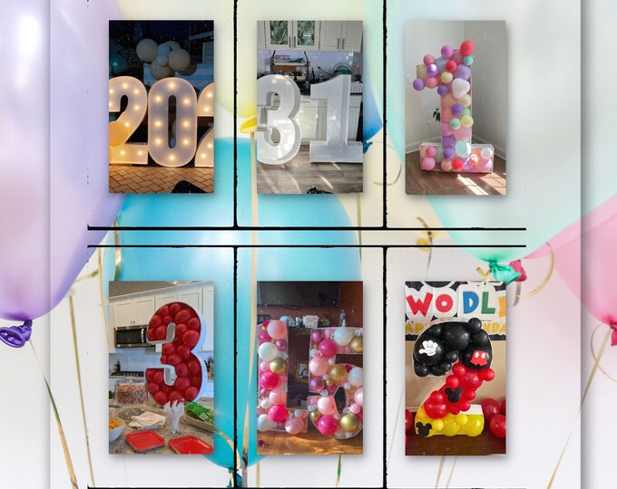 6ft 5ft 4ft 3ft 2ft 1ft Mosaic All 0-9  Numbers from Balloons PDF files with Bonus 7ft Numbers And Instructions Book First Birthday Decor