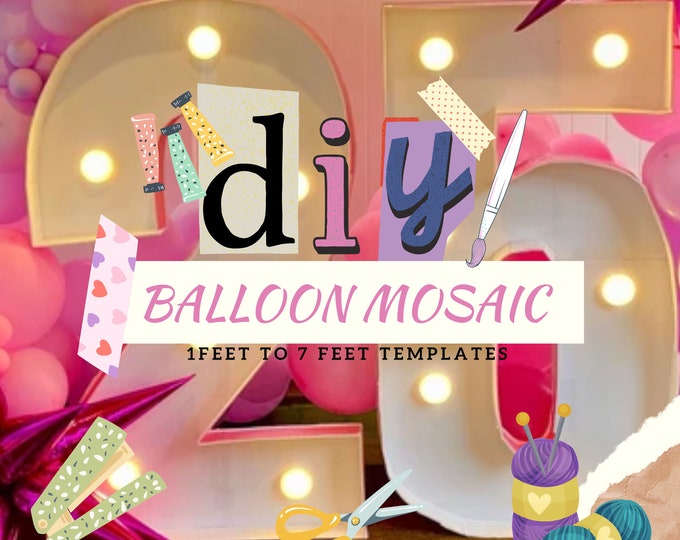 6ft 5ft 4ft 3ft 2ft 1ft Mosaic All 0-9  Numbers from Balloons PDF files with Bonus 7ft Numbers And Instructions Book 0123456789 Included