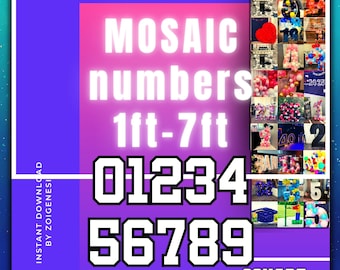 7ft 6ft 5ft 4ft 3ft 2ft 1ft Mosaic All 0-9 Square Numbers from Balloons PDF files with Instructions Book