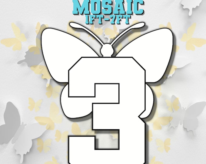 1ft-7ft Mosaic Number 3 Butterfly Mosaic from Balloons, PDF Ready To Print files