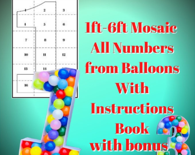 1ft-6ft Mosaic All 0-9  Numbers from Balloons PDF files with Bonus 7ft Numbers - 70 Files Bundle