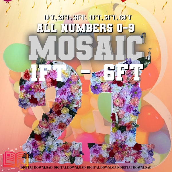 1ft-6ft Mosaic All 0-9  Numbers from Balloons PDF files with Bonus 6ft Numbers - 60 Files Bundle