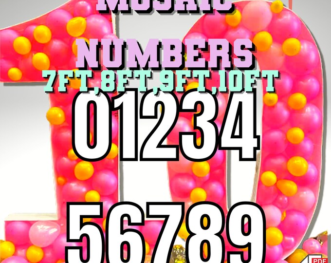 7ft-10ft Mosaic All 0-9  Numbers from Balloons PDF files  - 40 Files Bundle