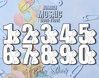 1ft-6ft Mosaic All 0-9  Baby Elephant Numbers  from Balloons PDF files with Bonus 6ft Numbers - Baby Shower