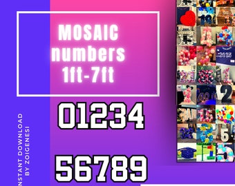 7ft 6ft 5ft 4ft 3ft 2ft 1ft Mosaic All 0-9 Square Numbers from Balloons PDF files with Instructions Book