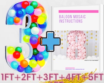 5ft 4ft 3ft 2ft 1ft Mosaic All 0-9  Numbers from Balloons PDF files with Bonus 6ft Numbers And Instructions Book