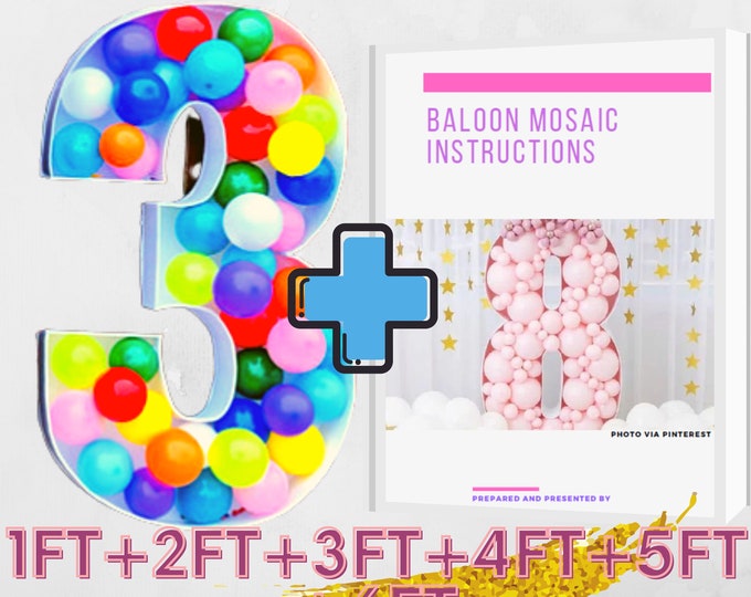 5ft 4ft 3ft 2ft 1ft Mosaic All 0-9  Numbers from Balloons PDF files with Bonus 6ft Numbers And Instructions Book