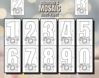 6ft 5ft 4ft 3ft 2ft 1ft Mosaic All 0-9  Framed Numbers and Camera from Balloons PDF files with Bonus 7ft Numbers And Instructions Book