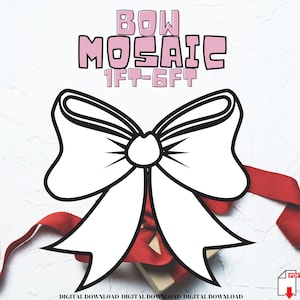 Könnte beinhalten: Eine schwarz-weiße Umrandung eines großen Bogens mit rosa Füllung. Der Bogen befindet sich auf einem weißen Hintergrund mit dem Text "BOW MOSAIC 1FT-6FT" darüber.