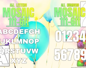 1ft-6ft Mosaic All 0-9  Numbers from Balloons Bundle with Mosaic All Letters 1ft-6ft PDF files with Instructions Book