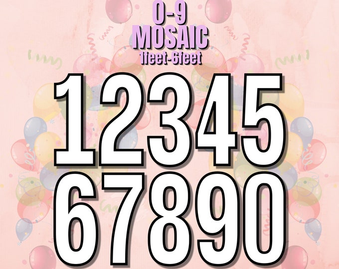 5ft 4ft 3ft 2ft 1ft Mosaic All 0-9  Elegant Numbers from Balloons PDF files with Bonus 6ft Numbers And Instructions Book