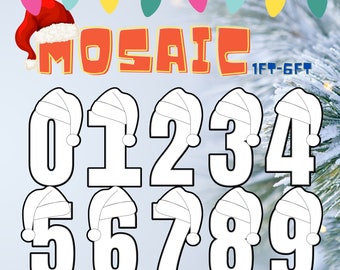 1ft-6ft Mosaic 0-9  Christmas Santa Numbers from Balloons PDF files with Bonus 6ft Numbers - 60 Files Bundle