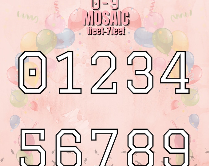 7ft 6ft 5ft 4ft 3ft 2ft 1ft Mosaic All 0-9 Graduation Numbers from Balloons PDF Printable Large Numbers