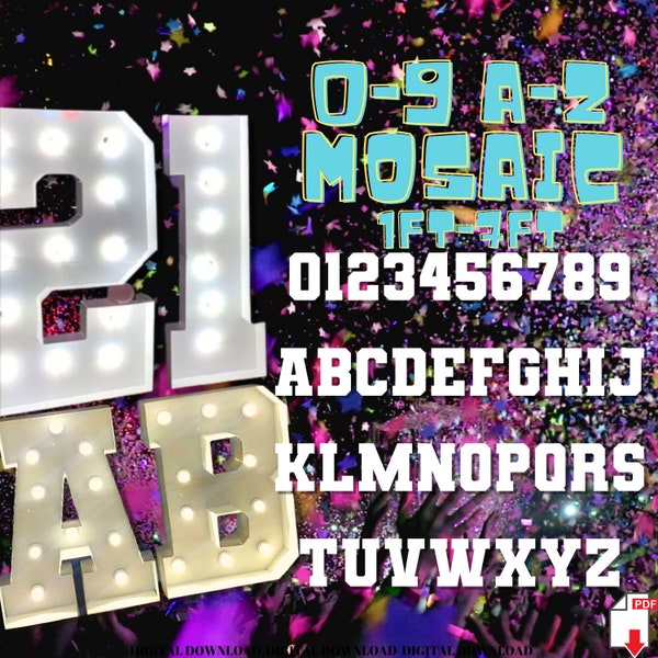 Marquee Letters Template 1ft-7ft and Numbers from Balloons Bundle PDF 8.5x11