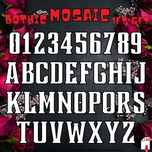 Paquete de números góticos de mosaico de 0 a 9 de 1 pies a 6 pies con letras góticas de mosaico Archivos PDF de 1 a 6 pies con libro de instrucciones Metal y roca