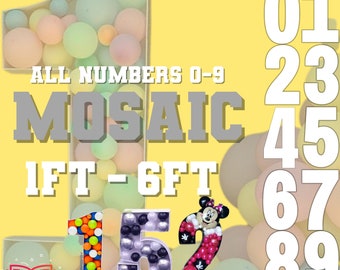 1ft-6ft Mosaic All 0-9  Numbers from Balloons PDF files with Bonus 6ft Numbers - 60 Files Bundle