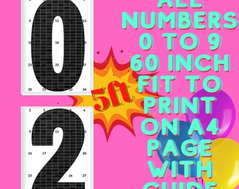 60" inch, 5ft Marquee All 0-9  Numbers from Balloons PFD files