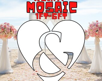 6ft 5ft 4ft 3ft 2ft 1ft Mosaic Ampersand with Heart Wedding from Balloons, PFD files