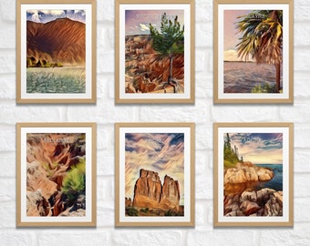 Parques Nacionales de Estados Unidos, 63 Ilustraciones - Póster Digital del Parque Nacional Perfecto para Diseño de Interiores Pintura de Impresión en Lienzo