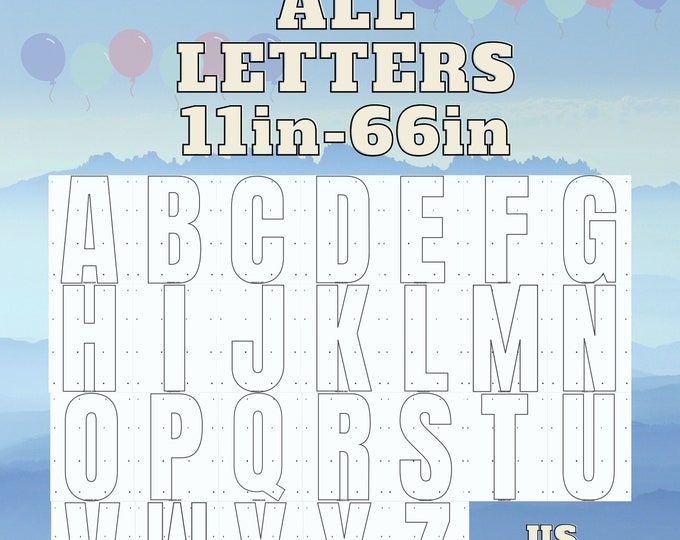 66in 55in 44in 33in 22in 11in Us Letter Mosaic All A-Z  Letters from Balloons PDF files with Bonus 6ft Letters And Instructions Book