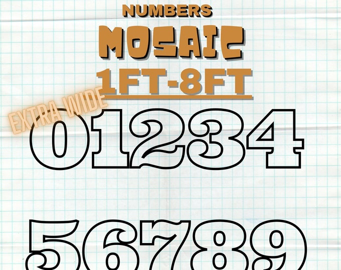 8ft, 7ft, 6ft, 5ft, 4ft, 3ft, 2ft, 1ft  Mosaic Block Wide Numbers,  0-9