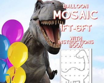 6ft 5ft 4ft 3ft 2ft 1ft Mosaic Dinosaur from Balloons PDF files with Instructions Book