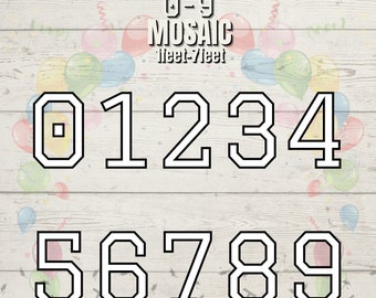 7ft, 6ft, 5ft, 4ft, 3ft, 2ft, 1ft  Mosaic Square Graduation Numbers, 0 to 9 Numbers