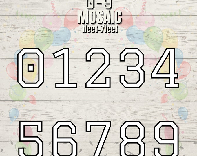 7ft, 6ft, 5ft, 4ft, 3ft, 2ft, 1ft  Mosaic Square Graduation Numbers, 0 to 9 Numbers