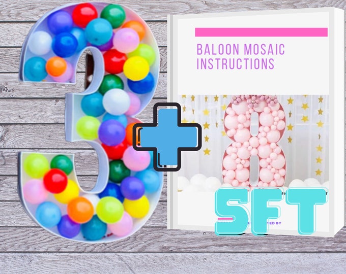60" inch, 5ft Mosaic All 0-9  Numbers from Balloons with Instructions Book