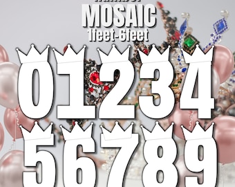 5ft 4ft 3ft 2ft 1ft King and Quin Mosaic 0 to 9  Numbers from Balloons PDF files with Bonus 6ft Numbers And Instructions Book