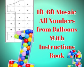 1ft-6ft Mosaic All 0-9  Numbers from Balloons PDF files with Bonus 6ft Numbers - 60 Files Bundle