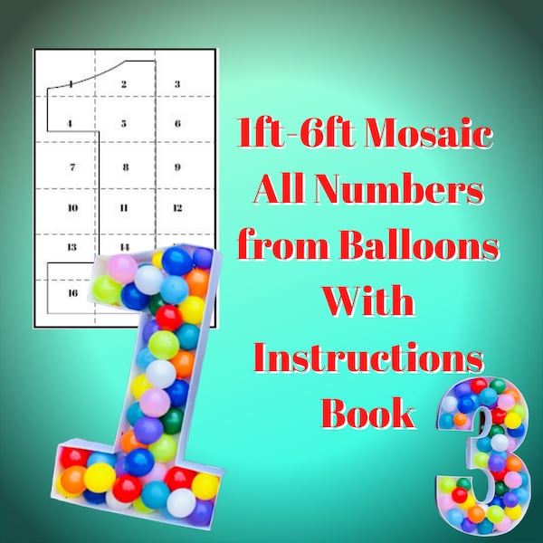 1ft-6ft Mosaic All 0-9 Numbers from Balloons PDF files with Bonus 6ft Numbers - 60 Files Bundle