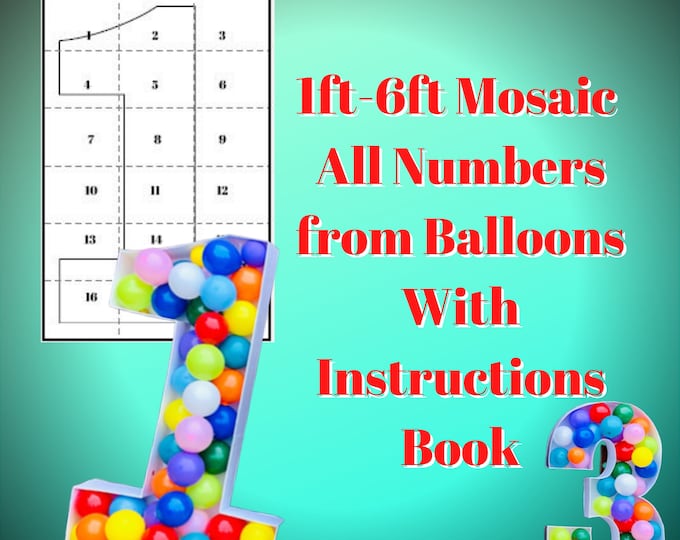 1ft-6ft Mosaic All 0-9  Numbers from Balloons PDF files with Bonus 6ft Numbers - 60 Files Bundle