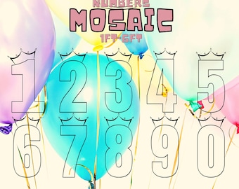 6ft 5ft 4ft 3ft 2ft 1ft Mosaic All 0-9  Numbers with Crown from Balloons PDF files Instructions Book