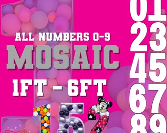1ft-6ft Mosaic All 0-9  Numbers from Balloons PDF files with Bonus 6ft Numbers - 60 Files Bundle with Instructions Book