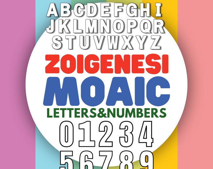 1ft-7ft Mosaic 0 to 9  Numbers from Balloons Bundle with Mosaic A to Z Letters 1ft-7ft PDF files with Instructions Book
