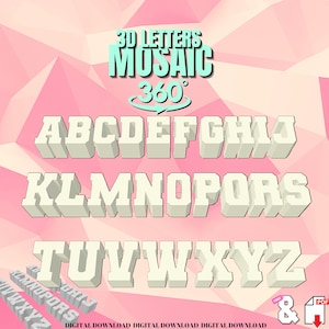 Letras em caixa 3D em mosaico, modelo digital de todas as letras, 3 pol. 6 pol. 9 pol. 1 pé 18 pol. 2 pés com e comercial grátis e download de PDF letras de A a Z