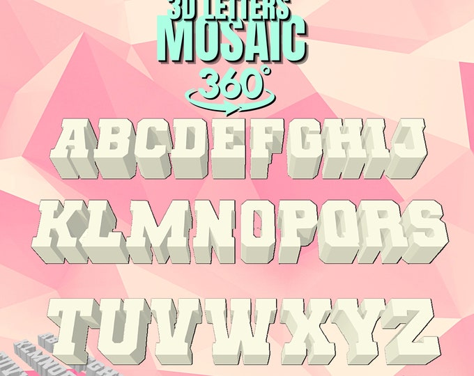 Mosaic 3D BOX Letters, All Letters Digital Template, 3in 6in 9in 1 Feet  18in 2 Feet With Free Ampersand & PDF Download A to Z Letters