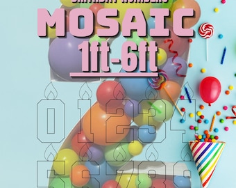 6ft 5ft 4ft 3ft 2ft 1ft Mosaic All 0-9 Birthday Numbers from Balloons PDF files with Instructions Book
