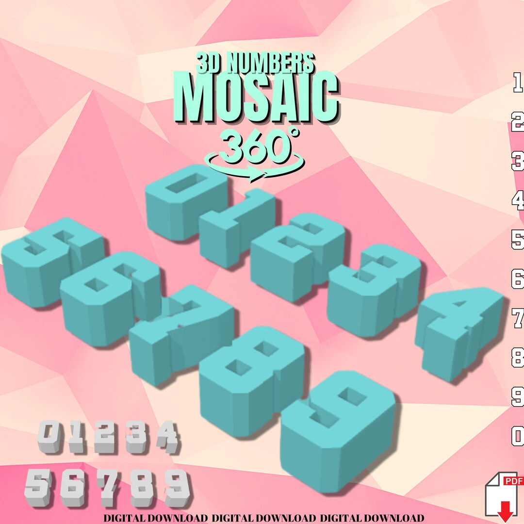Mosaic 3D BOX Numbers All Numbers Digital Template 3 Inch 6 Etsy