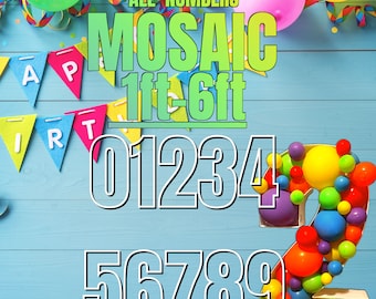 1ft-6ft Mosaic All 0-9  Numbers from Balloons PDF files with Bonus 6ft Numbers - 60 Files Bundle