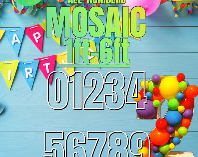 1ft-6ft Mosaic All 0-9  Numbers from Balloons PDF files with Bonus 6ft Numbers - 60 Files Bundle