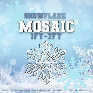 Op de afbeelding: Een digitale download van een sneeuwvlok mozaïekpatroon, perfect voor het maken van een winterthema knutselproject. Het patroon is ontworpen om 30 cm tot 213 cm groot te zijn.